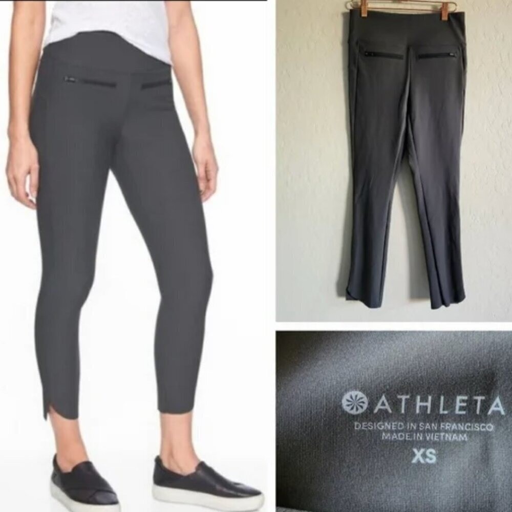 Athleta High‎ Rise Metro Slender Ankle Pants Gray Petal Hem XS 596320